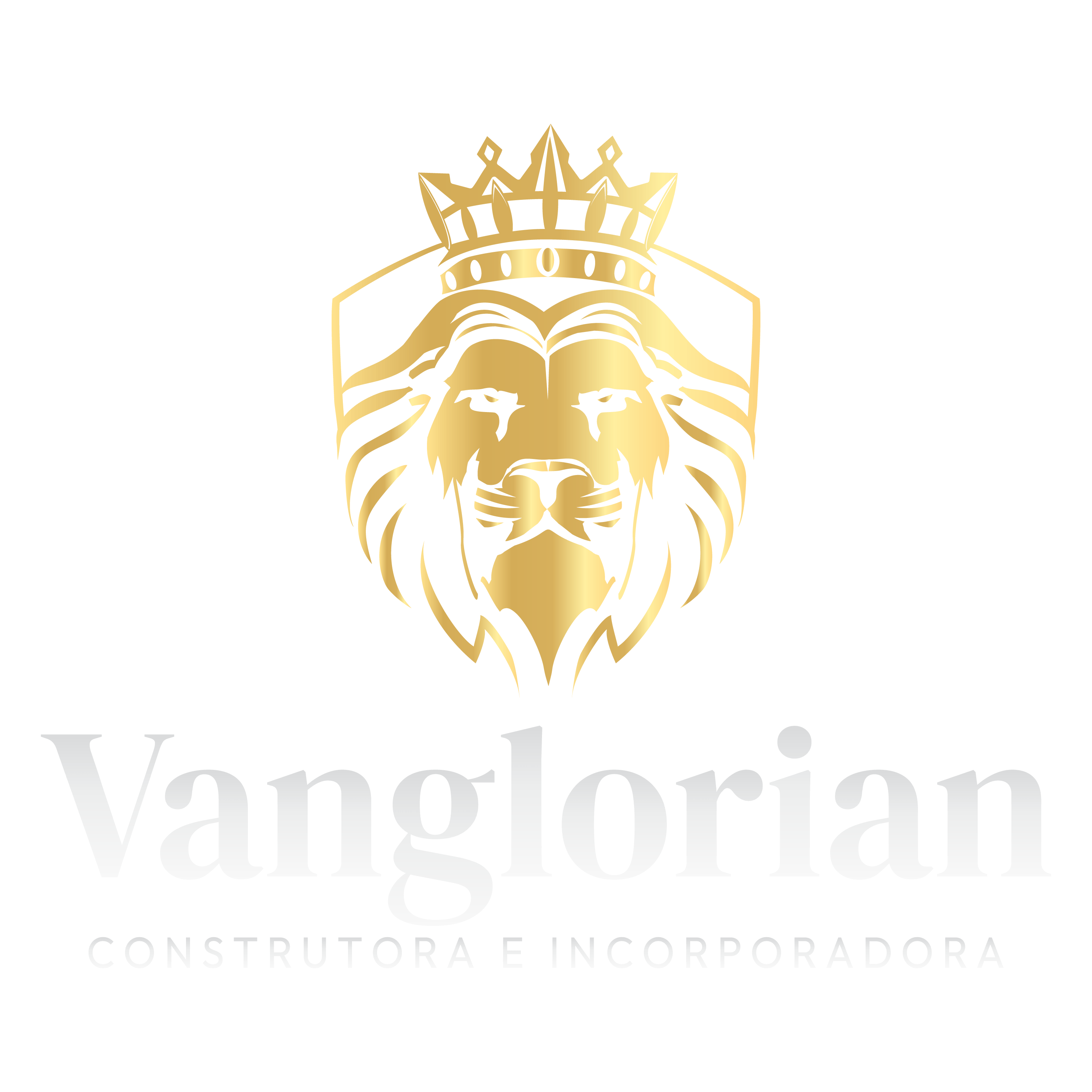 Logo da empresa Vanglorian: Construtora e Incorporadora, representado por um leão na cor dourado.